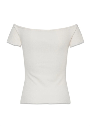 Lacina rib v-neck lace top Egret ROTATE